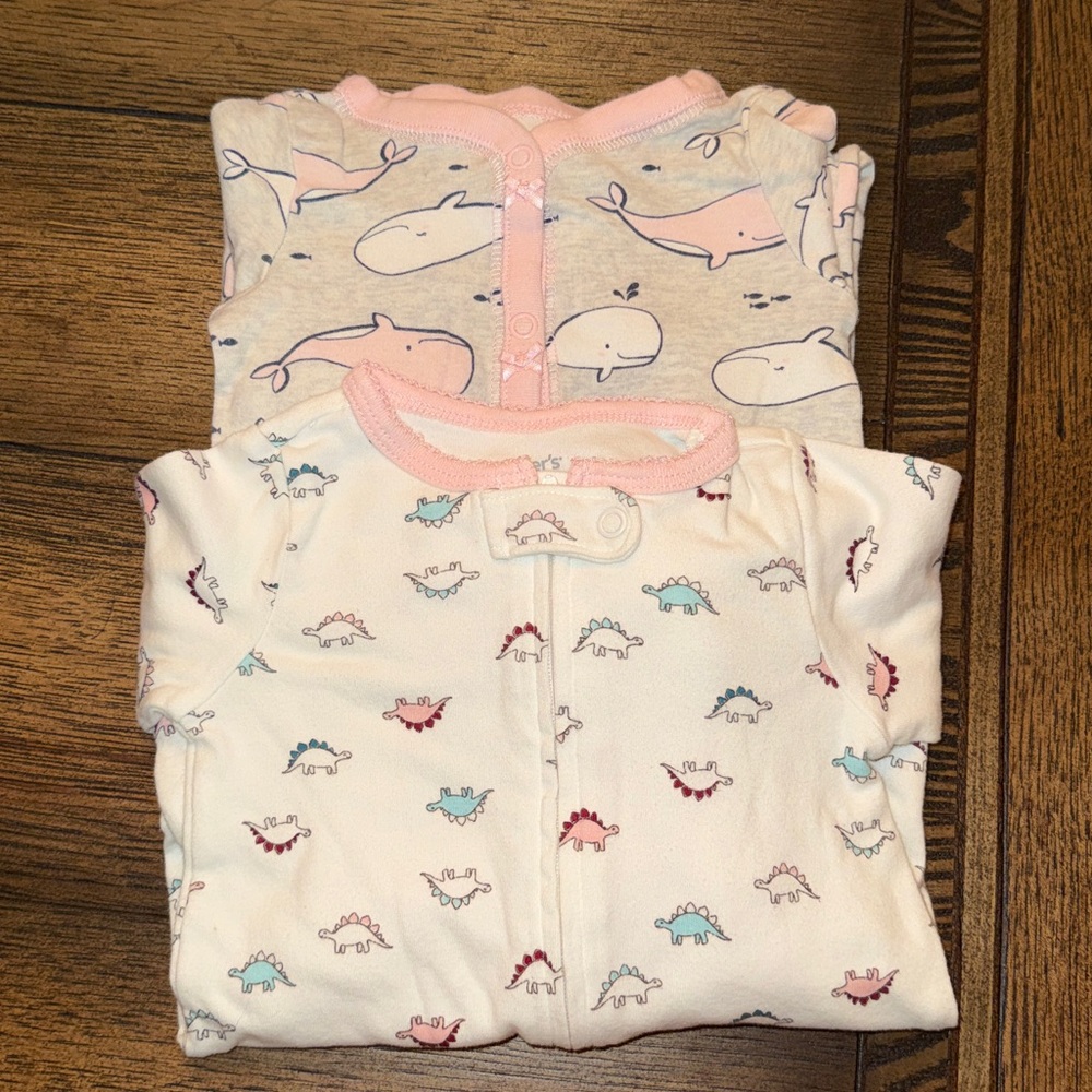 Carter's Girls 9M Bundle Dinosaur Footie and Whale One Piece